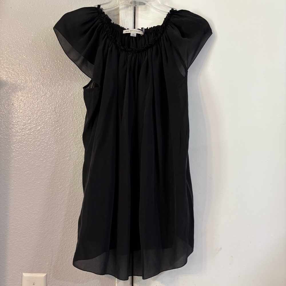 See By Chloe Back Sheer Top Blouse Ruffle Stretch Collar 6 Whimsigoth Silk